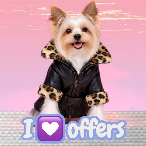 No Label Other - ✅Dog Faux Leather Jacket with Leopard Fur Trim
